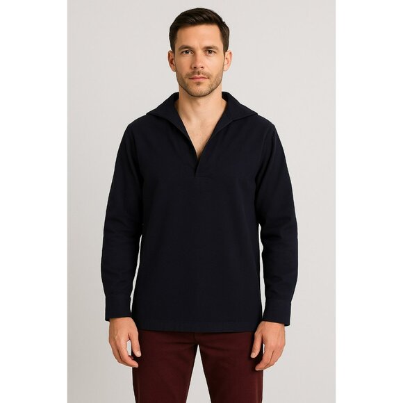 Vintage Black Navy Style Pullover Shirt With Sailor Collar & Long Sleeves German - Picture 1 of 8